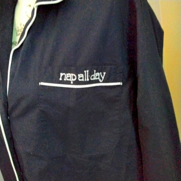 J. Crew Mercantile Navy Blue & White "nap all day" Sleep Shirt - M - Picture 3 of 8